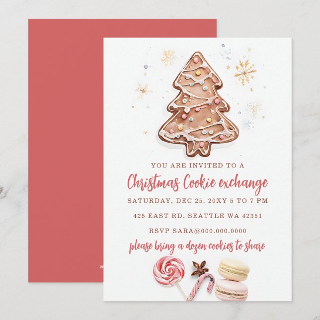 Cookie Exchange Christmas Party Inbjudningar (Fram/baksida)