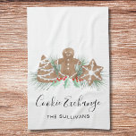 Cookie Exchange Kökshandduk<br><div class="desc">Den här kökshandduken från Cookie Exchange Party är dekorerad med vattenfärgskakor,  festive Greenery och bär. Enkelt anpassade. Eftersom vi skapar vår teckning kommer du inte att hitta just den här bilden från andra designers. Ursprunglig vattenfärg © Michele Davies.</div>