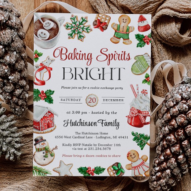 Cookie Exchange Party Invitation Inbjudningar (Cookie Exchange Party Invitation - Baking Spirits Bright)