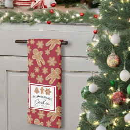 Cookie Factory Family Namn Gingerbröd Burgundy Kökshandduk