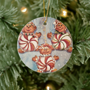Cookie-familjen för bröd julgransprydnad keramik