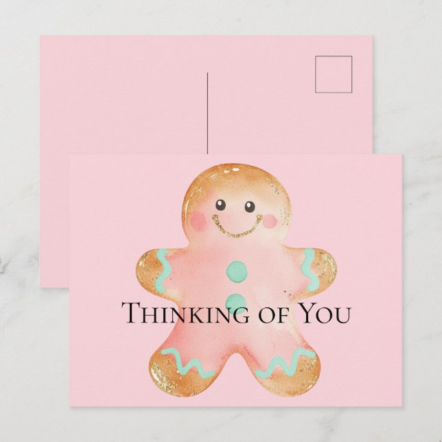 Cookie Gold Blush Pink Mint Thinking of You Vykort (Fram/baksida)
