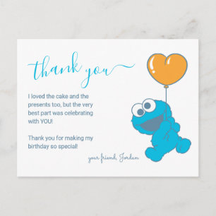 Cookie Monster 1-års födelsedags tack Vykort