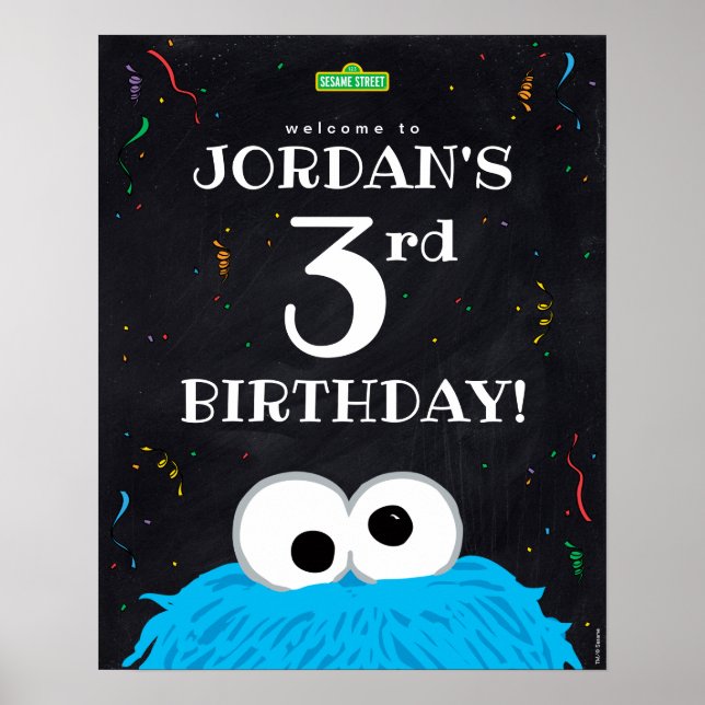 Cookie Monster | 3-års födelsedags välkomstskylt Poster (Framsidan)
