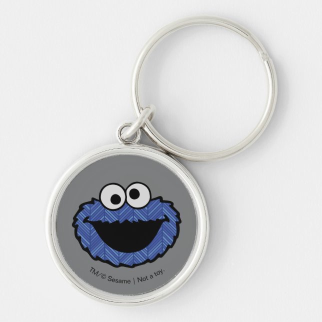 Cookie Monster | 80-tals nostalgi Rund Silverfärgad Nyckelring (Framsidan)