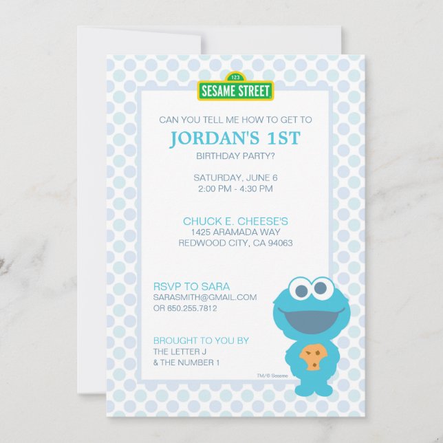Cookie Monster Baby Birthday Inbjudningar (Framsida)