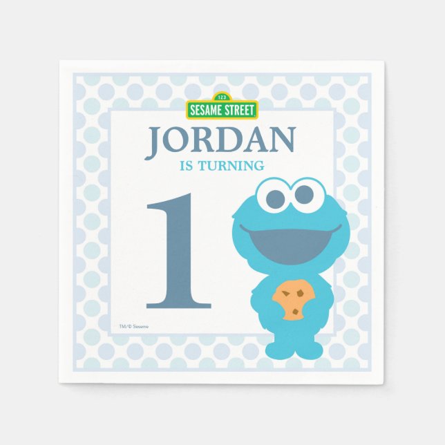 Cookie Monster Baby Birthday Pappra Napkins Pappersservett (Framsidan)