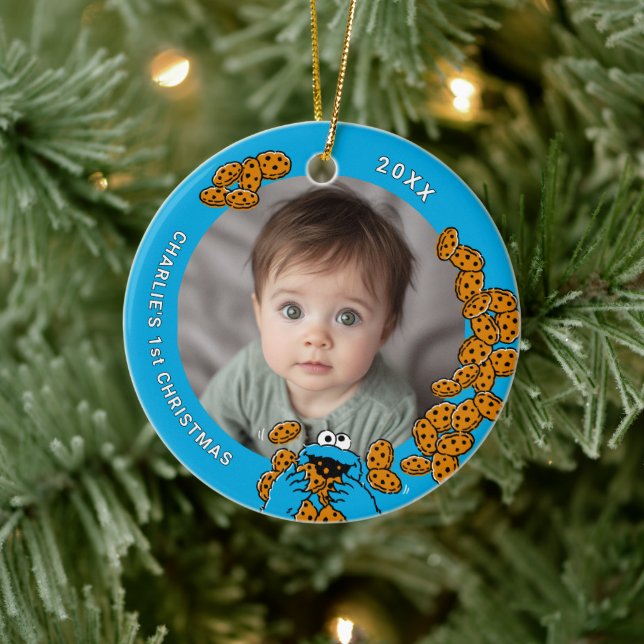 Cookie Monster Baby's 1st Christmas Photo Ceramic  Julgransprydnad Keramik (Träd)