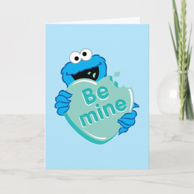 Cookie Monster "Be Mine" Alla hjärtans hjärta godi Helgkort (Framsida)