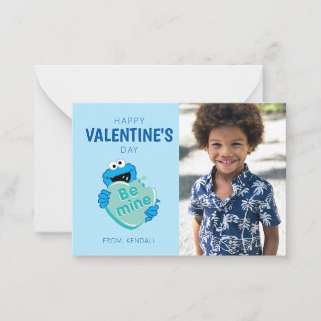 Cookie Monster "Be Mine" Valentines hjärtgodis Anteckningskort (Framsida)