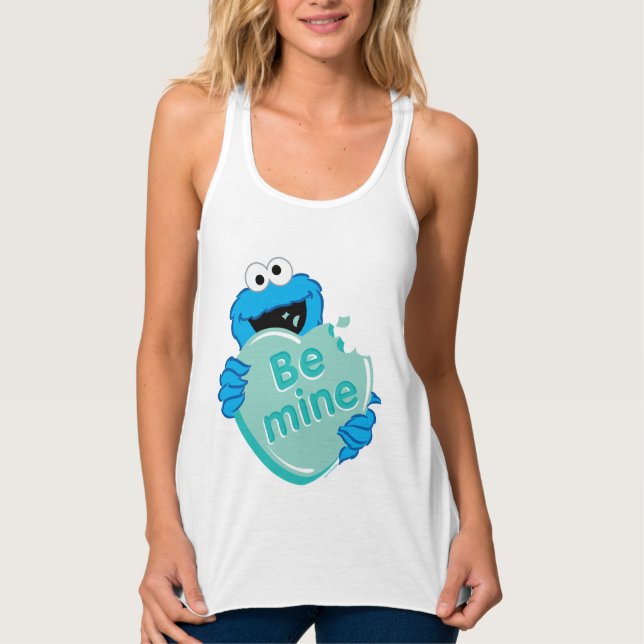 Cookie Monster "Be Mine" Valentines hjärtgodis Linne Med Racerback (Framsida)