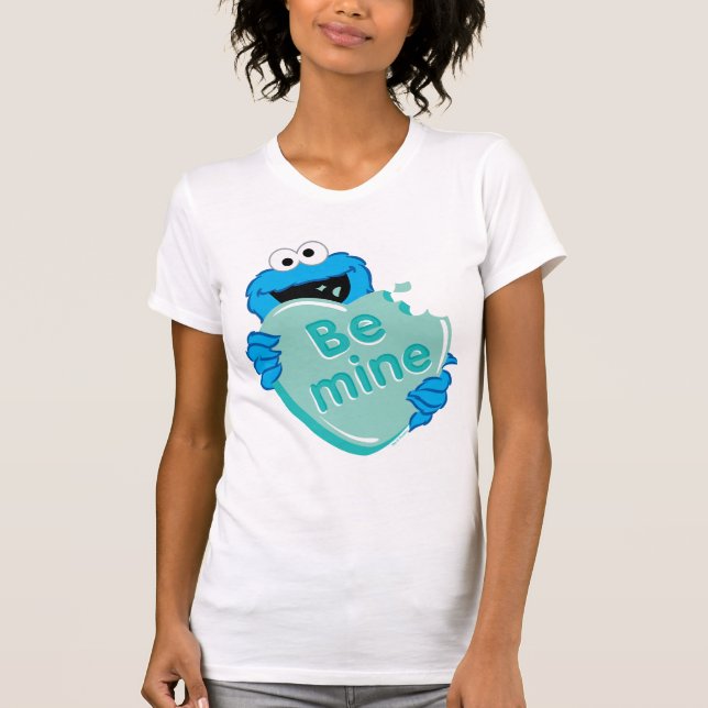 Cookie Monster "Be Mine" Valentines hjärtgodis T Shirt (Framsida)