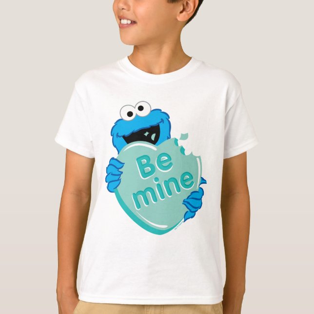 Cookie Monster "Be Mine" Valentines hjärtgodis T Shirt (Framsida)