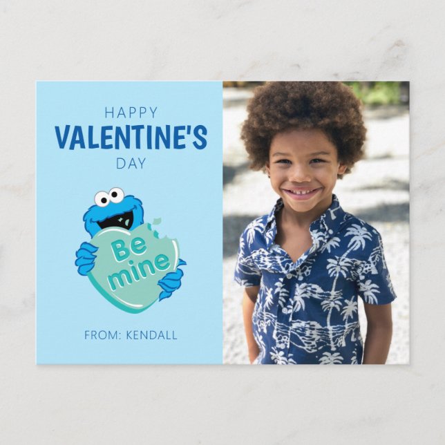 Cookie Monster "Be Mine" Valentines hjärtgodis Vykort (Framsida)