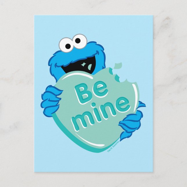 Cookie Monster "Be Mine" Valentines hjärtgodis Vykort (Framsida)