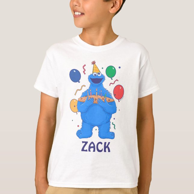 Cookie Monster Birthday Balloons T Shirt (Framsida)