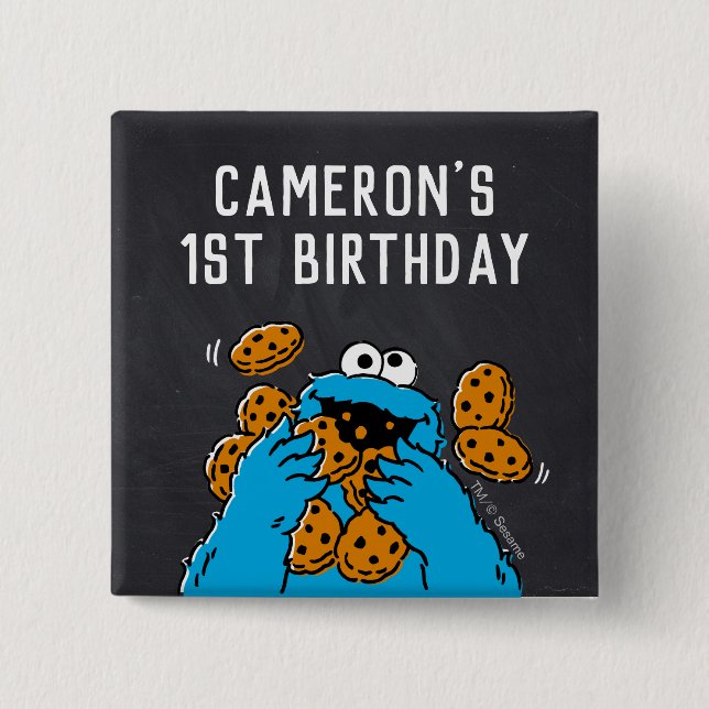 Cookie Monster Birthday Chalkboard Knapp (Framsida)