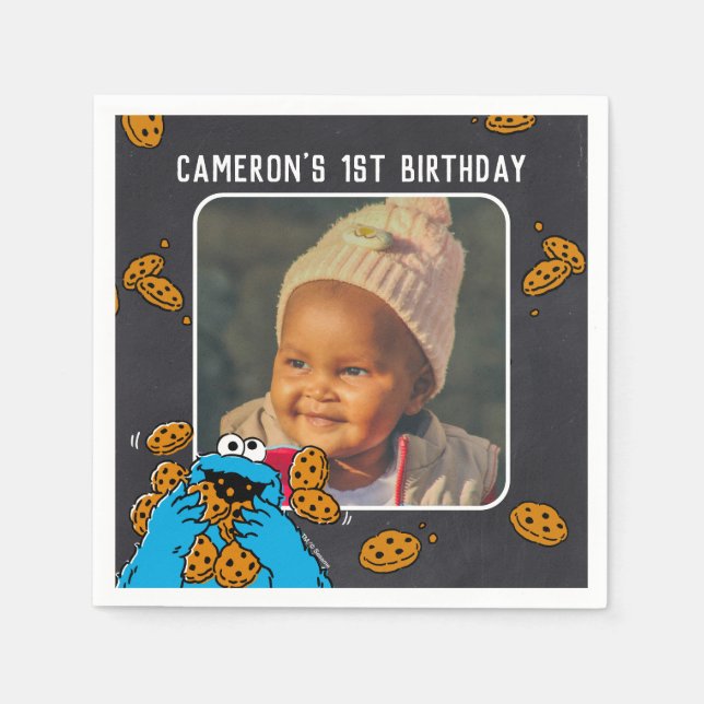 Cookie Monster Birthday Chalkboard Pappersservett (Framsidan)