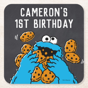 Cookie Monster Birthday Chalkboard Underlägg Papper Kvadrat