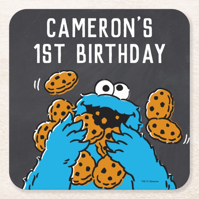 Cookie Monster Birthday Chalkboard Underlägg Papper Kvadrat (Framsidan)