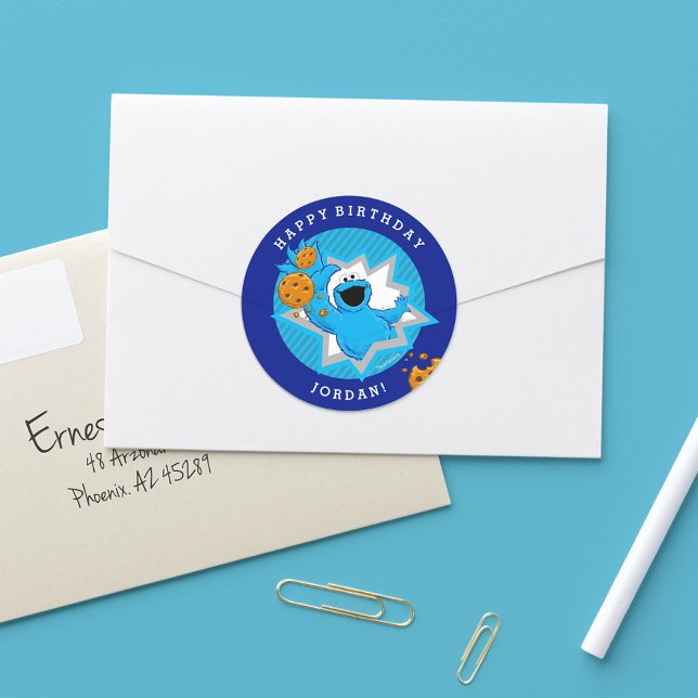 Cookie Monster Birthday Runt Klistermärke (Skapare uppladdad)