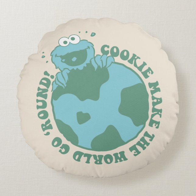Cookie Monster | Cookies Gör World Go Round Rund Kudde (Framsidan)