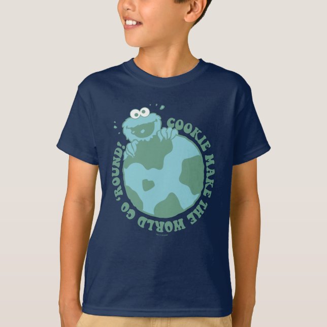 Cookie Monster | Cookies Gör World Go Round T Shirt (Framsida)
