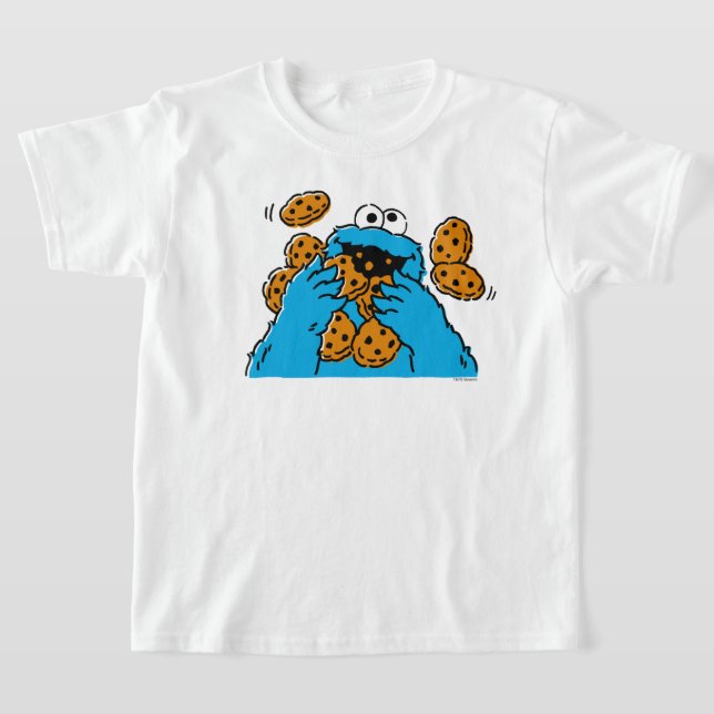 Cookie Monster Eating All the Cookies T Shirt (Laydown)