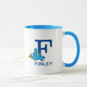 Cookie Monster Eating Cookies Namn & Monogram F Mugg