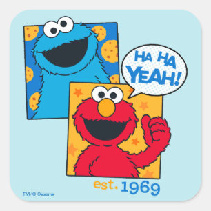 Cookie Monster & Elmo Ha Ha Ja Fyrkantigt Klistermärke