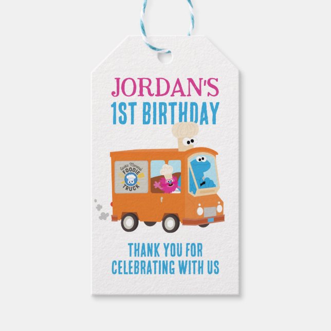 Cookie Monster Food Lastbil Birthday Favor Presentetikett (Framsidan)