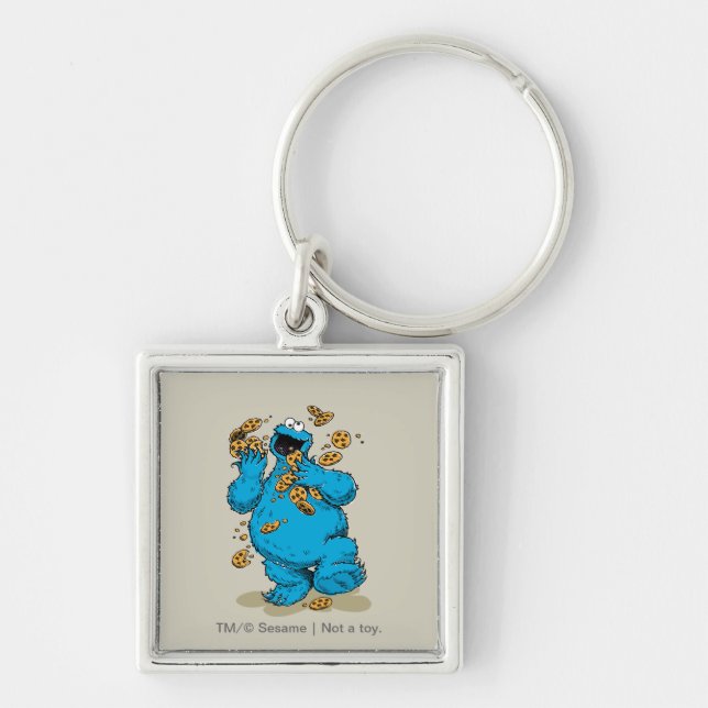 Cookie Monster galna kakor Fyrkantig Silverfärgad Nyckelring (Framsidan)