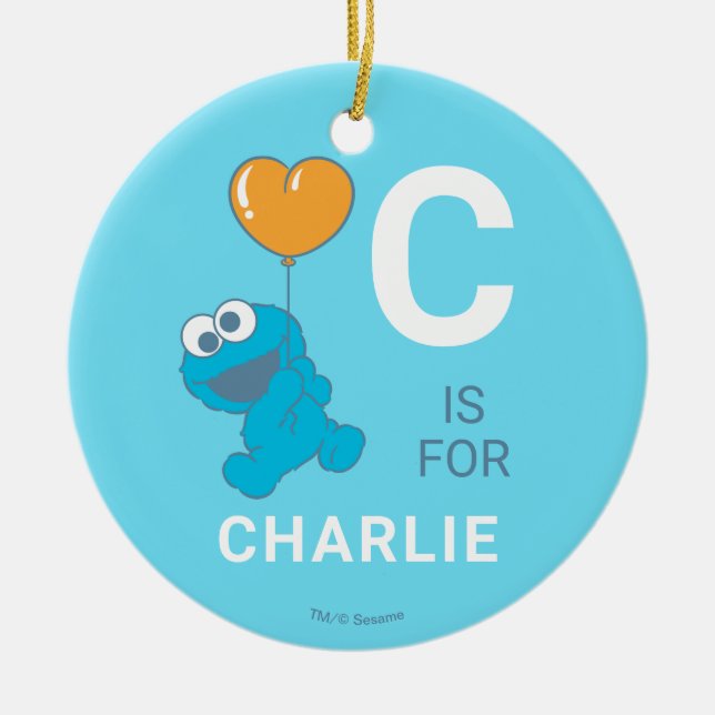 Cookie Monster Hjärtballong Julgransprydnad Keramik (Framsidan)
