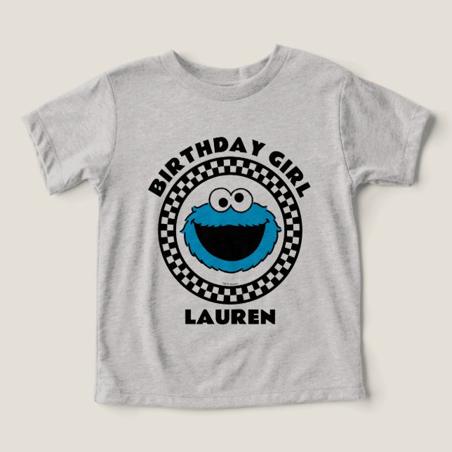 Cookie Monster kontrollerade födelsedagsflicka T Shirt (Design Framsida)