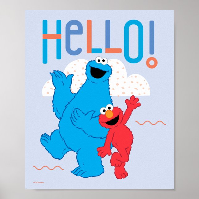 Cookie Monster och Elmo Hej! Poster (Framsidan)