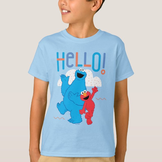Cookie Monster och Elmo Hej! T Shirt (Framsida)