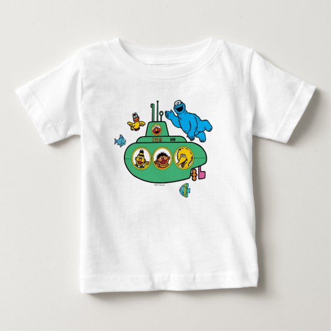 Cookie Monster och Sesam-vänner i ubåt T Shirt (Framsida)