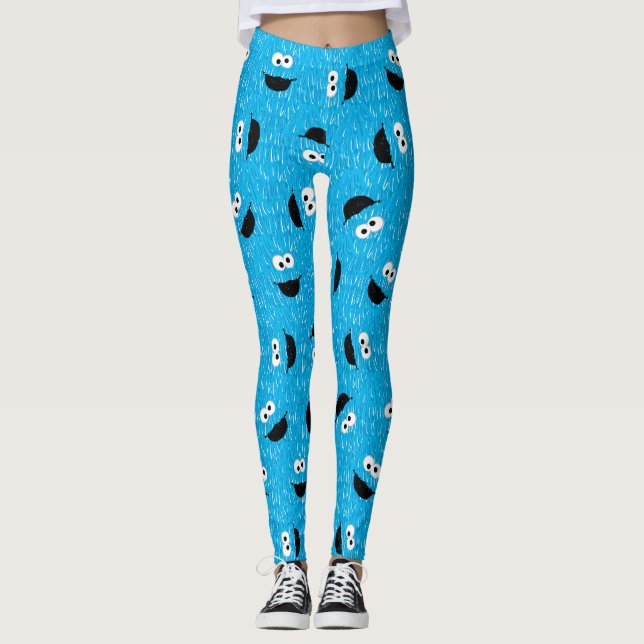 Cookie Monster Päls Ansikte Mönster Leggings (Framsida)