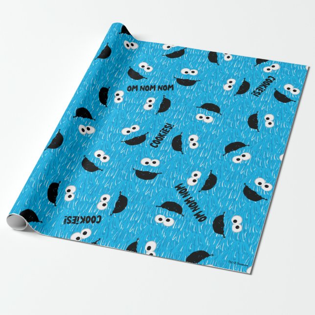 Cookie Monster Päls Ansikte Mönster Presentpapper (Utrullad)