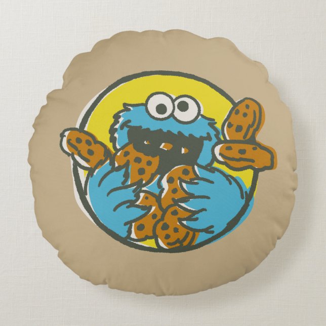 Cookie Monster Retro Rund Kudde (Framsidan)