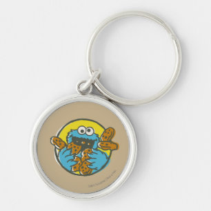 Cookie Monster Retro Rund Silverfärgad Nyckelring