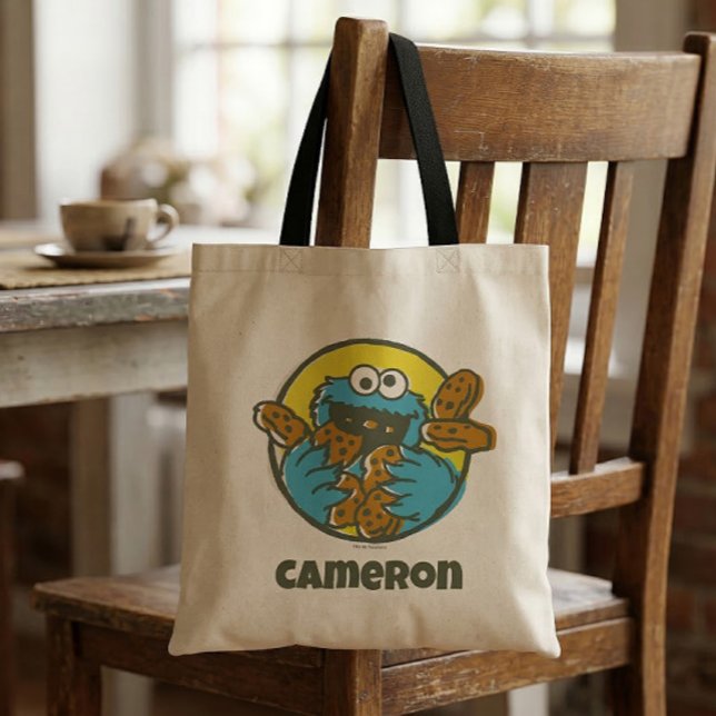 Cookie Monster Retro Tygkasse (Generated image of tote bag on chair)