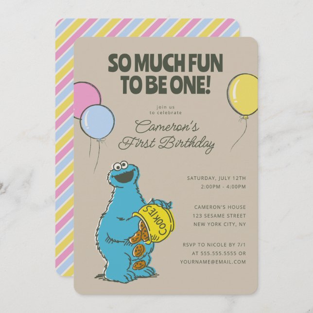 Cookie Monster | Så mycket Roligt att vara en föde Inbjudningar (Fram/baksida)