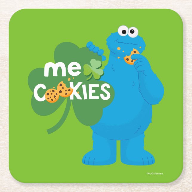 Cookie Monster | Shamrock Kärlek Underlägg Papper Kvadrat (Framsidan)