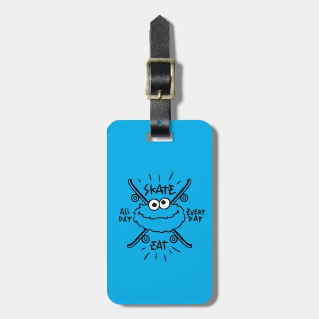 Cookie Monster Skate Logotyp - Skate, Eat, 24/7 Bagagebricka (Vertikal Framsida)