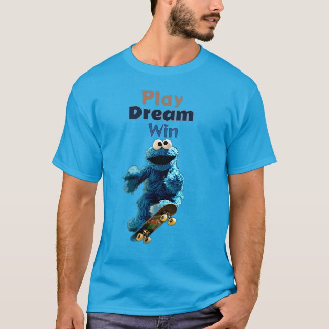 Cookie Monster Skateboarding Trick Design Luft T Shirt (Framsida)