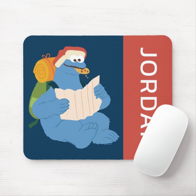 Cookie Monster som läser Karta | Lägg till ditt na Musmatta (Med mus)