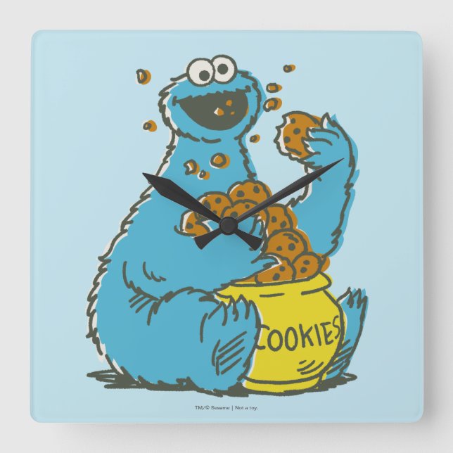 Cookie Monster-Vintage Fyrkantig Klocka (Framsida)