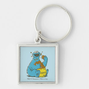 Cookie Monster Vintage Fyrkantig Silverfärgad Nyckelring