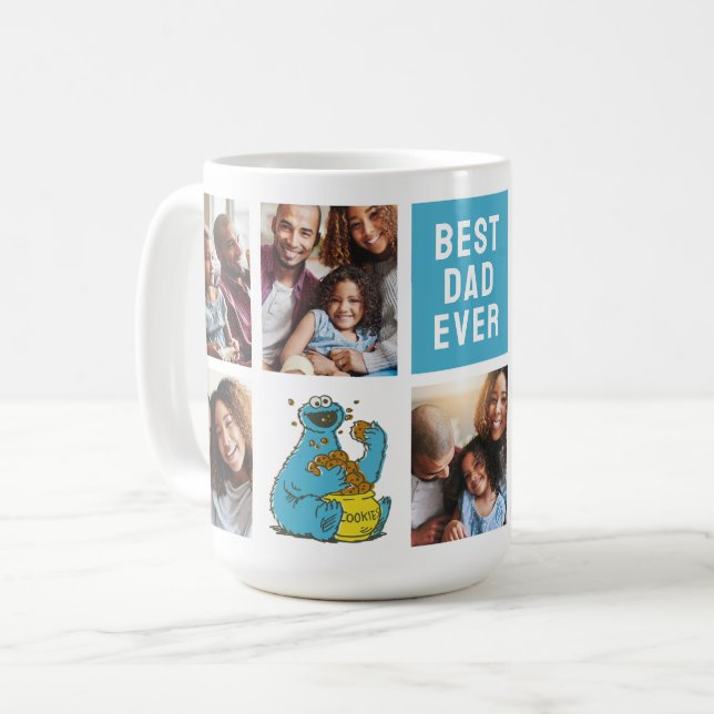 Cookie Monster-Vintage | Pappa Photo Collage Kaffemugg (Framsida vänster)